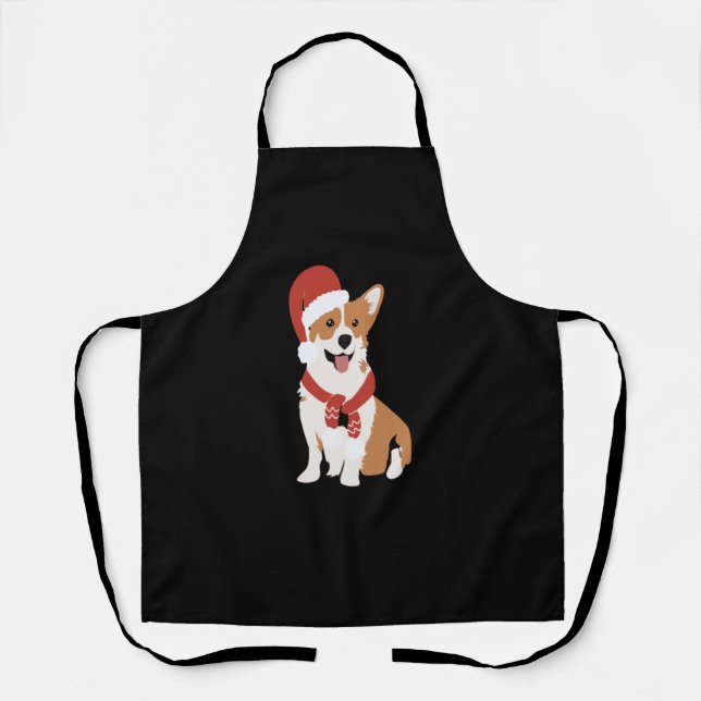 Delantal Corgi usando un sombrero de santa (Anverso)