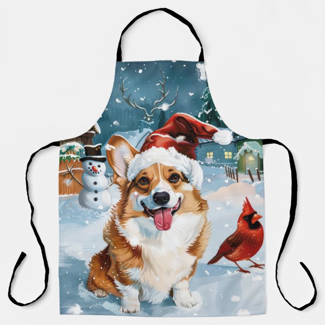 Delantal Corgi Winter Navidades Wonderland Alegría (Anverso)