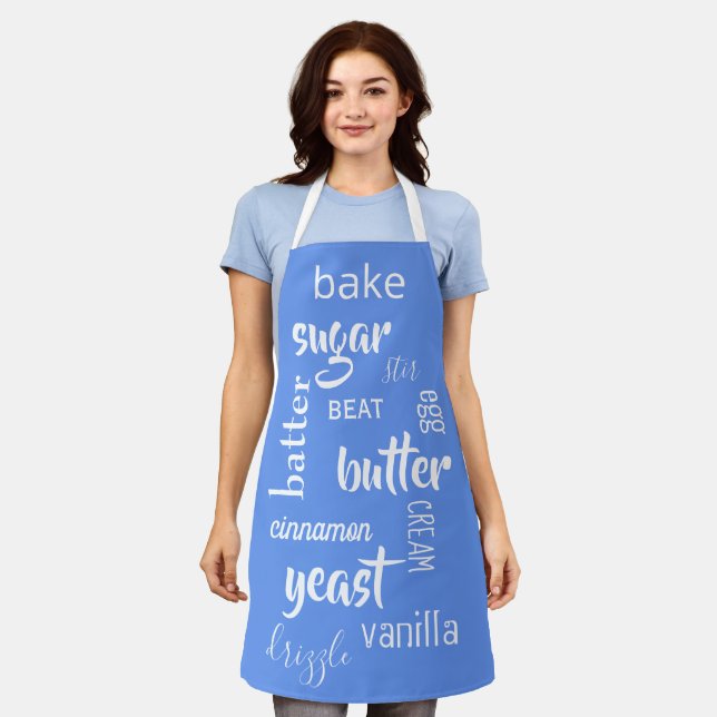 Delantal Cornflower Blue Baking Words Apron (Gastado)