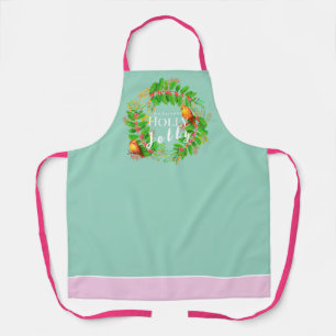 Delantal Corona de Navidad Holly Jolly Luz Teal