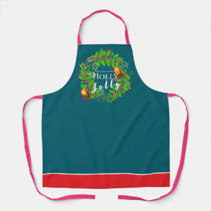 Delantal Corona Holly Jolly Familia Verde Azul Oscuro