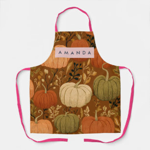 Delantal Cosecha de Calabaza Botánica de Otoño Personalizad