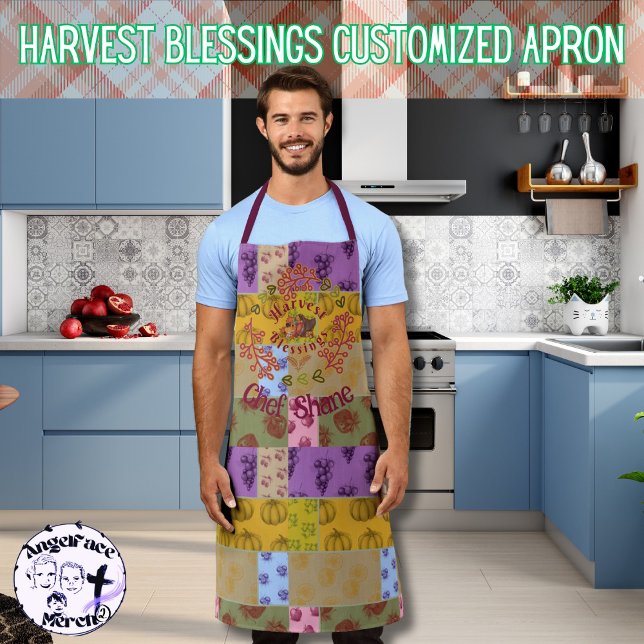 Delantal Cosecha Personalizada Bendiciones Vintage Otoño (Add warmth and charm as you cook or do crafts in your new customized Harvest Blessings vintage apron)