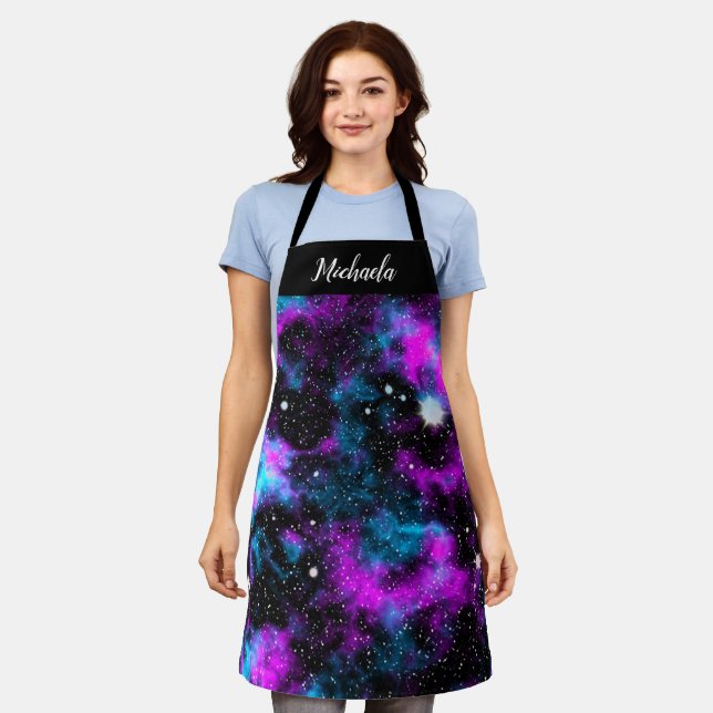 Delantal Cosmos de galaxia púrpura azul personalizada (Gastado)