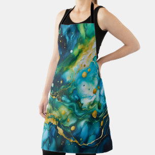 Delantal Cosmos de tinta azul verde de oro para alcohol
