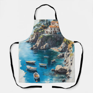 Delantal Costa de Amalfi Soñadora: Diseño de Pintura Acuare
