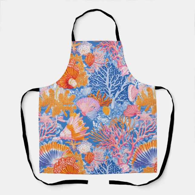 Delantal Costa Rústica - Aguas marinas, pez estrella, arrec (Anverso)