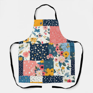 Delantal Cottagecore floral de patchwork rosa marino