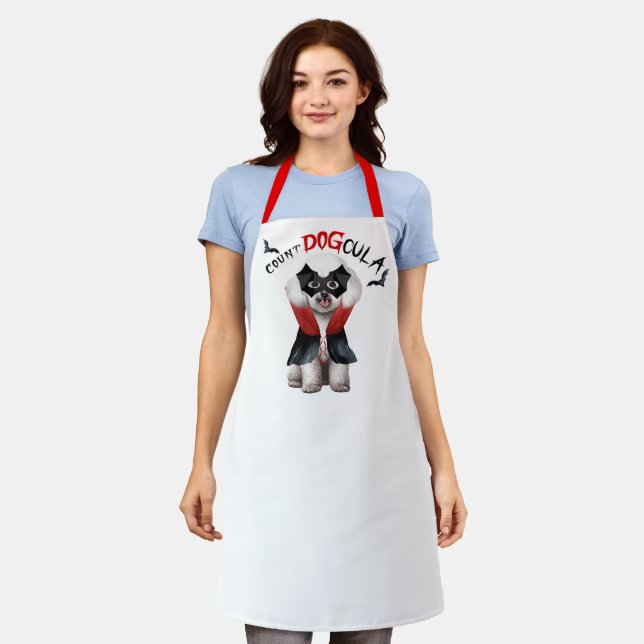 Delantal Count DOGcula Bichon Frise Dog Funny Halloween (Gastado)