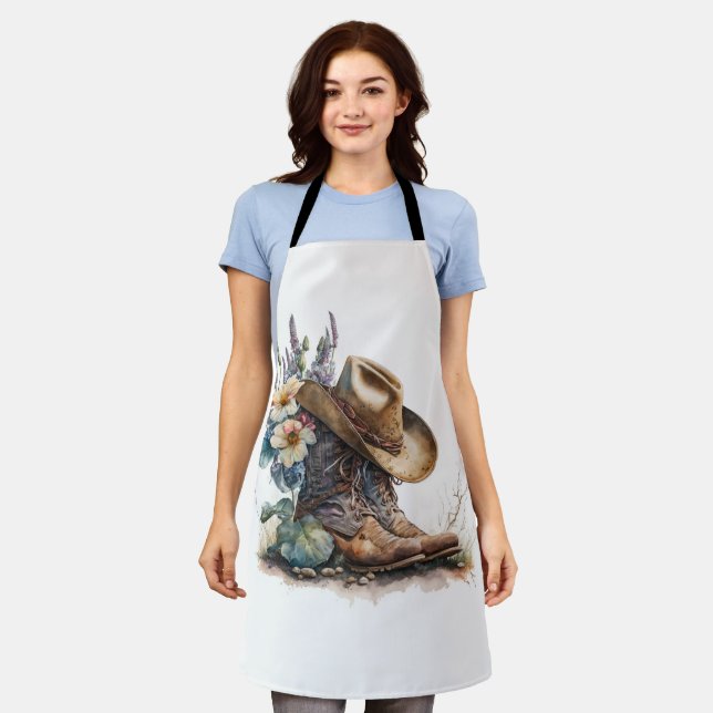 Delantal Country Cowgirl Boots Flower Hat Texas (Gastado)