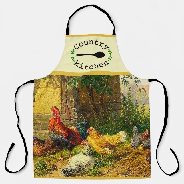 Delantal Country Kitchen Farmyard Rooster Hens Apron (Anverso)