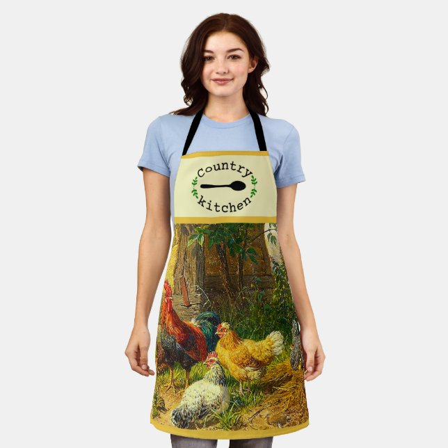 Delantal Country Kitchen Farmyard Rooster Hens Apron (Gastado)