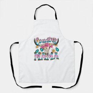 Delantal Country Mama Retro Groovy Cow Skull Country Rodeo
