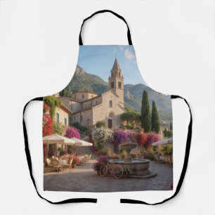 Delantal Courtyard of an Italian village with a church