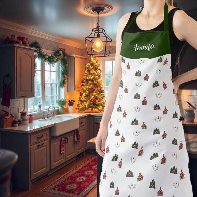 Delantal Cozy cabin monogram name Christmas (Cozy cabin monogram name Christmas Apron. You can add your name to personalize. Nice holiday apron.)