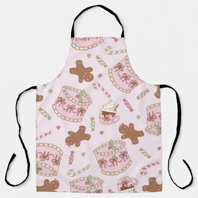 Delantal Cozy Pink Pastel Cake & Bow Christmas Apron (Anverso)