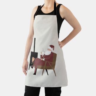 Delantal Cozy Santa Fireplace Full Print Kitchen Apron