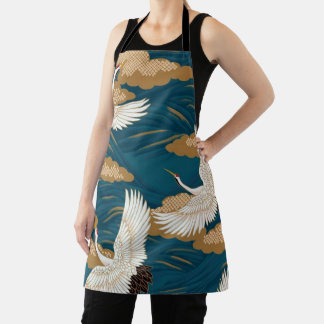 Delantal Crane and Wave, diseño japonés