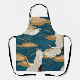Delantal Crane and Wave, diseño japonés