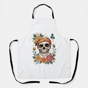 Delantal Cráneo Floral Halloween Espeluznante
