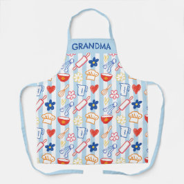 Delantal Crayon Kitchen Doodle Retro Cooking Pattern