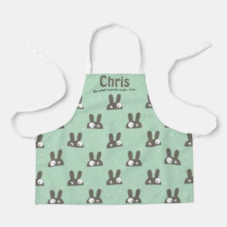 Delantal Crazy bunnies verde, protector de texto personaliz