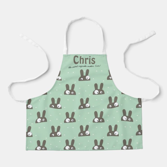 Delantal Crazy bunnies verde, protector de texto personaliz (Anverso)