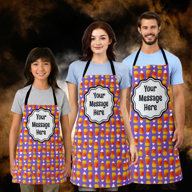 Delantal Crazy Candy Corn asuy Black Bat Halloween (Personalize for the whole family!)
