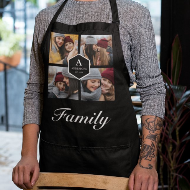 Delantal Crea Tu Propio Collage de Fotos Familiares Negro (Subido por el creador)