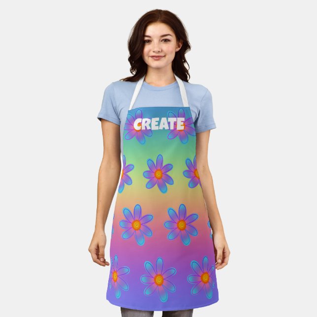 Delantal CREAR Apron con flores de arcoiris (Gastado)