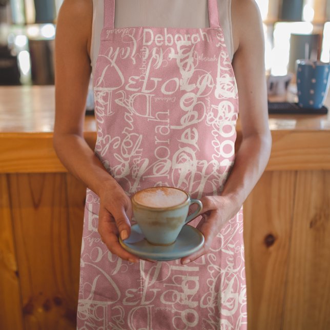 Delantal Crear su nombre personalizado rosado (overlapping names forming a beautiful pattern)