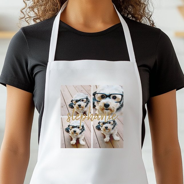 Delantal Crear su propio Collage de fotos de 4 - Nombre del (Personalized Kitchen Apron)