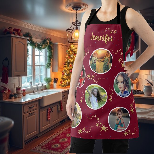 Delantal Crear su propio monograma de Navidades de collage  (Create your own unique Christmas family photo collage  monogrammed apron.)