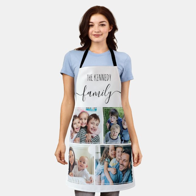 Delantal Create Your Own 4 Photo Collage Family Name White (Gastado)