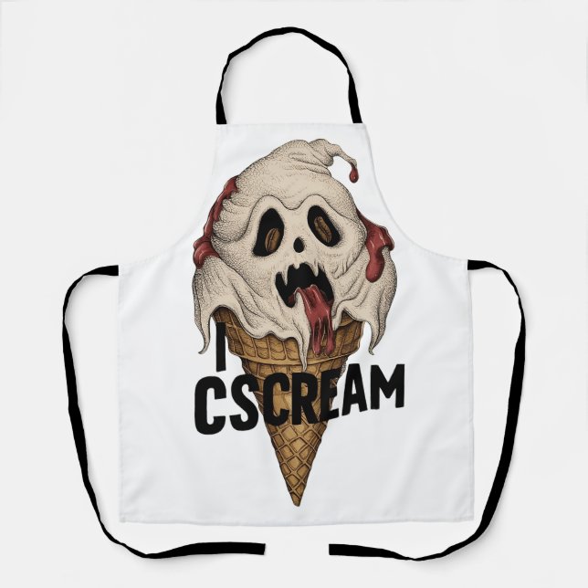 Delantal Crema de hielo fantasma espeluznante "I CSCREAM" (Anverso)