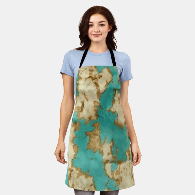 Delantal Crema marrón turquesa Piel de vaca animal occident (Gastado)