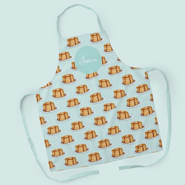 Delantal Crepes con jarabe de arce y patrón Polkadot (Pancake Pattern Apron with Custom Name)