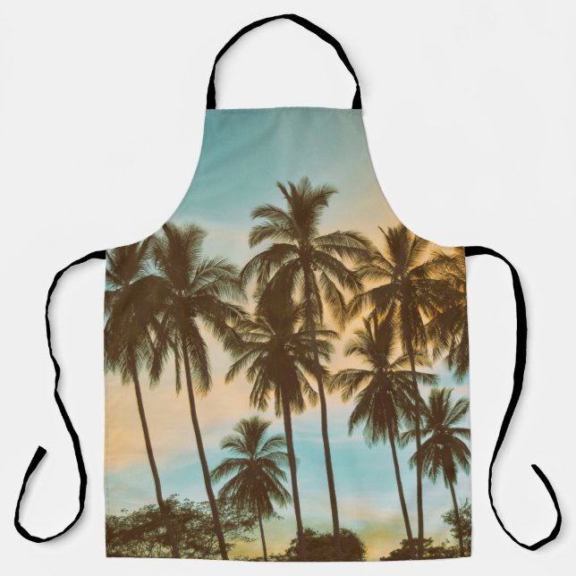 Delantal Crepúsculo tropical: silueta de palma de coco (Anverso)