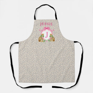 Delantal Crest Navidad Leopardo Monograma Con Nombre