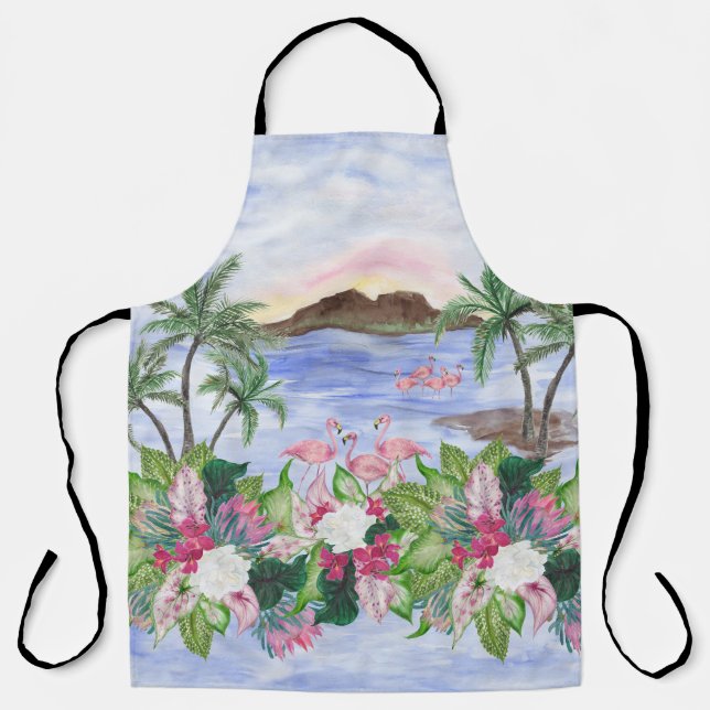 Delantal Crímenes hawaianos: Patrón acuarela tropical (Anverso)