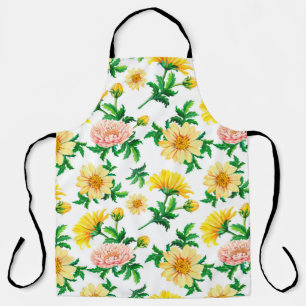 Delantal Crisantemo acuarela. Flores amarillas con tamaño