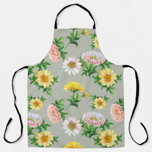 Delantal Crisantemo acuarela, patrón floral sin fisuras