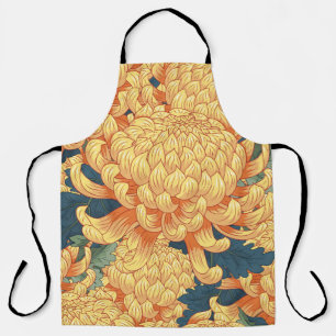 Delantal Crisantemo japonés: patrón floral amarillo.