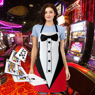 Delantal Croupier apron juego noche tuxedo corbata negra
