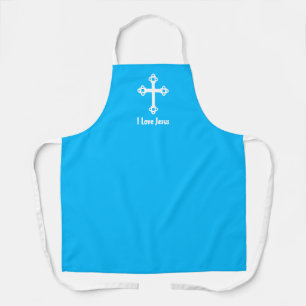 Delantal Cruz Cristiana Amo Jesucristo Azul