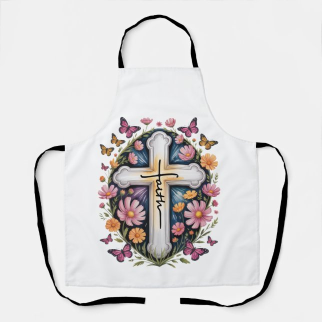 Delantal Cruz de fe floral  (Anverso)