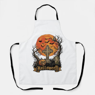 Delantal Cruz de Halloween Lápida Calavera Calabaza Gato Ne