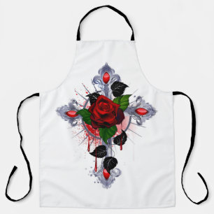 Delantal Cruz de Plata con una Rosa Roja
