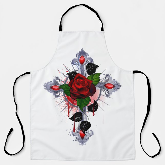 Delantal Cruz de Plata con una Rosa Roja (Anverso)