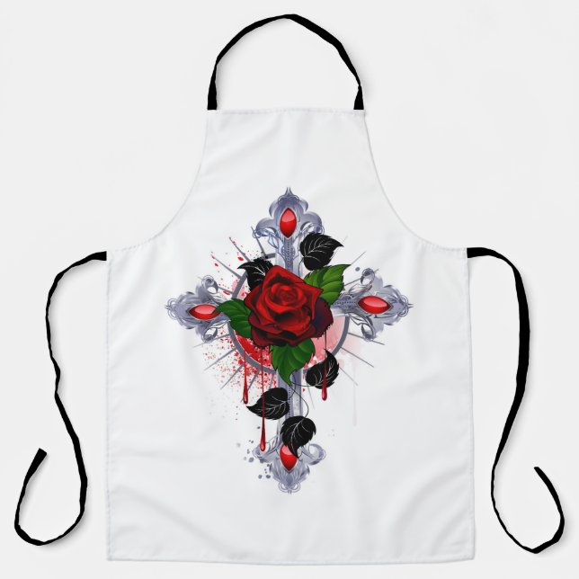 Delantal Cruz de Plata con una Rosa Roja (Anverso)